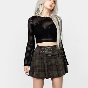 Disturbia (NWT) Habundia Flared sleeve mesh sheer crop top - Black